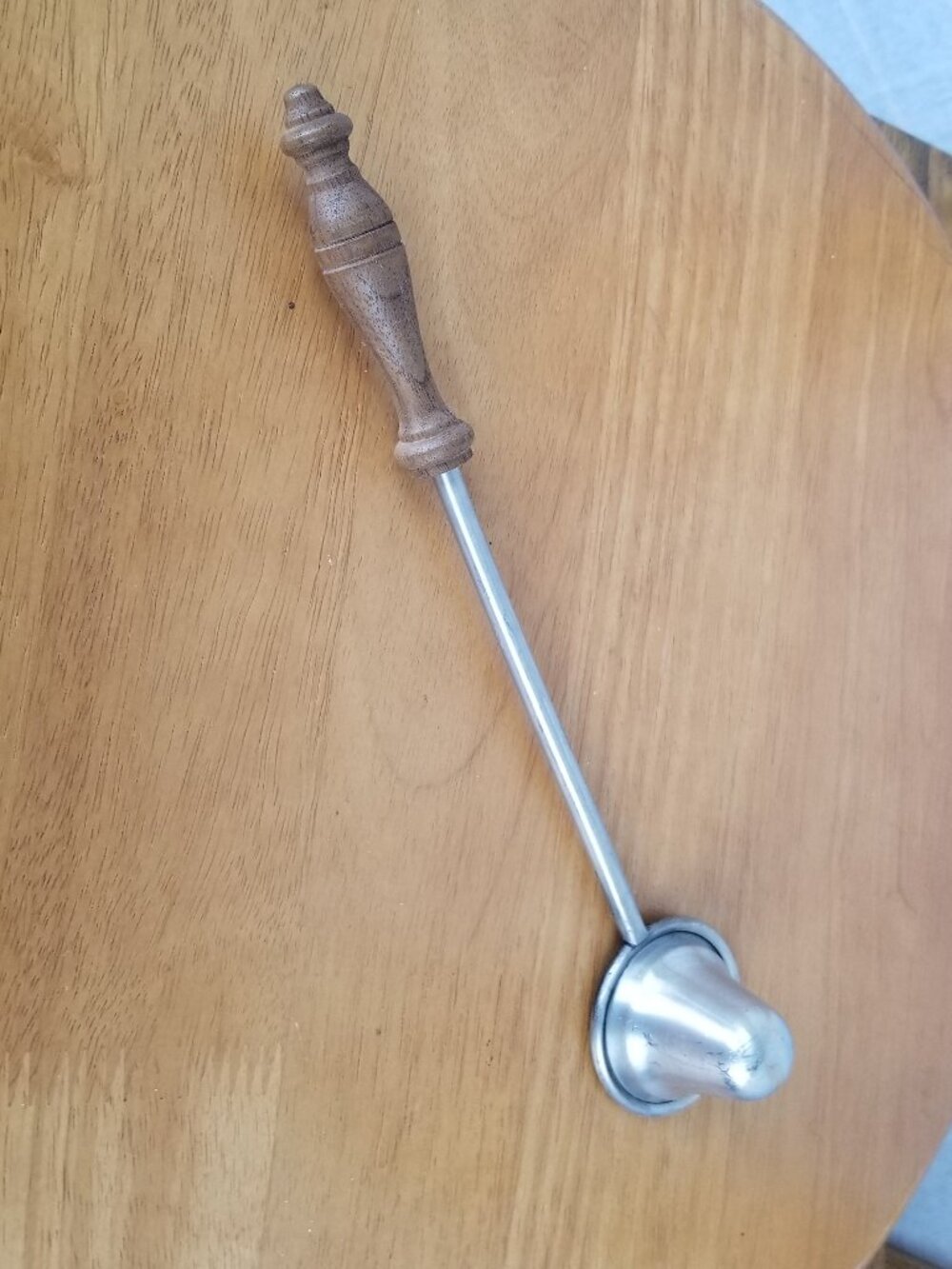 Vintage Wood and Pewter Candle Snuffer 10" Cottage Farmhouse New England